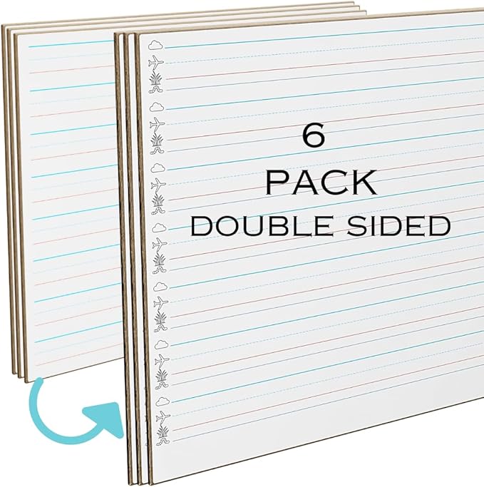 Kindergarten Lined Dry Erase Whiteboards 6 Pack