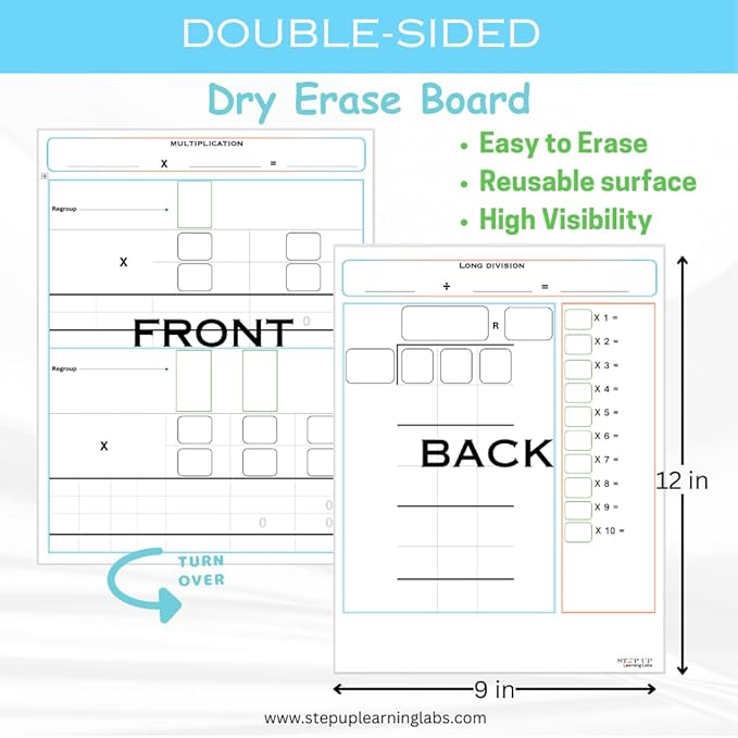 30 Pack Long Division Multiplication Whiteboard (9 x 12 inches)