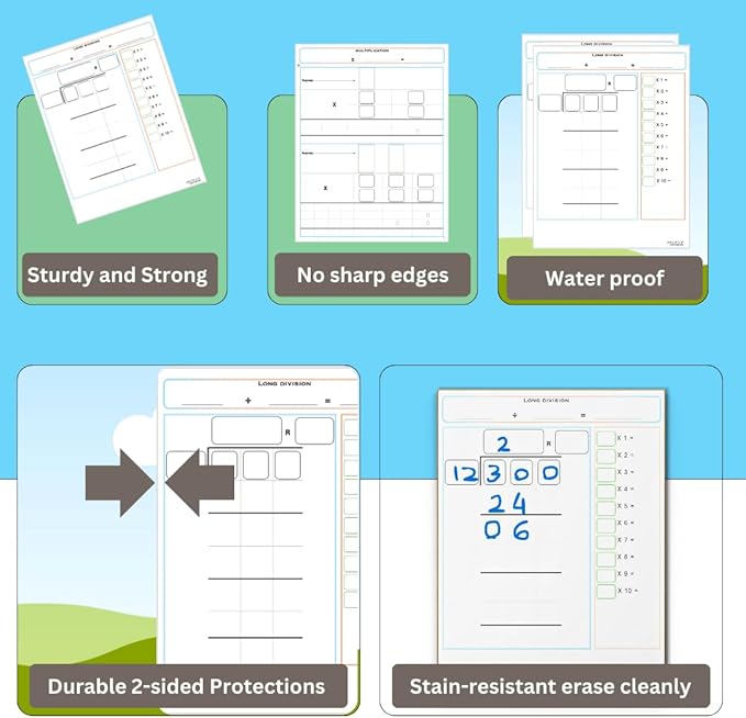30 Pack Long Division Multiplication Whiteboard (9 x 12 inches)